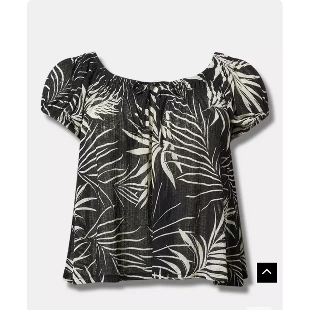 Torrid Cap Sleeve Peasant Blouse‎ Plus Size 3X Black Tan Palm Print